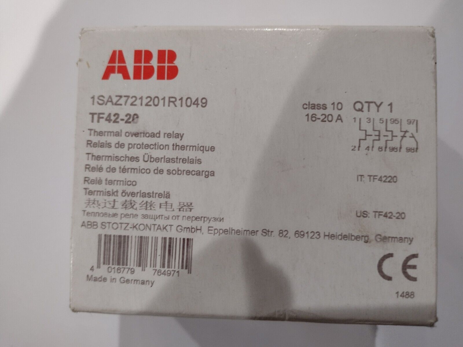 ABB TF42-20 Thermal Overload Relay, 1SAZ721201R1049