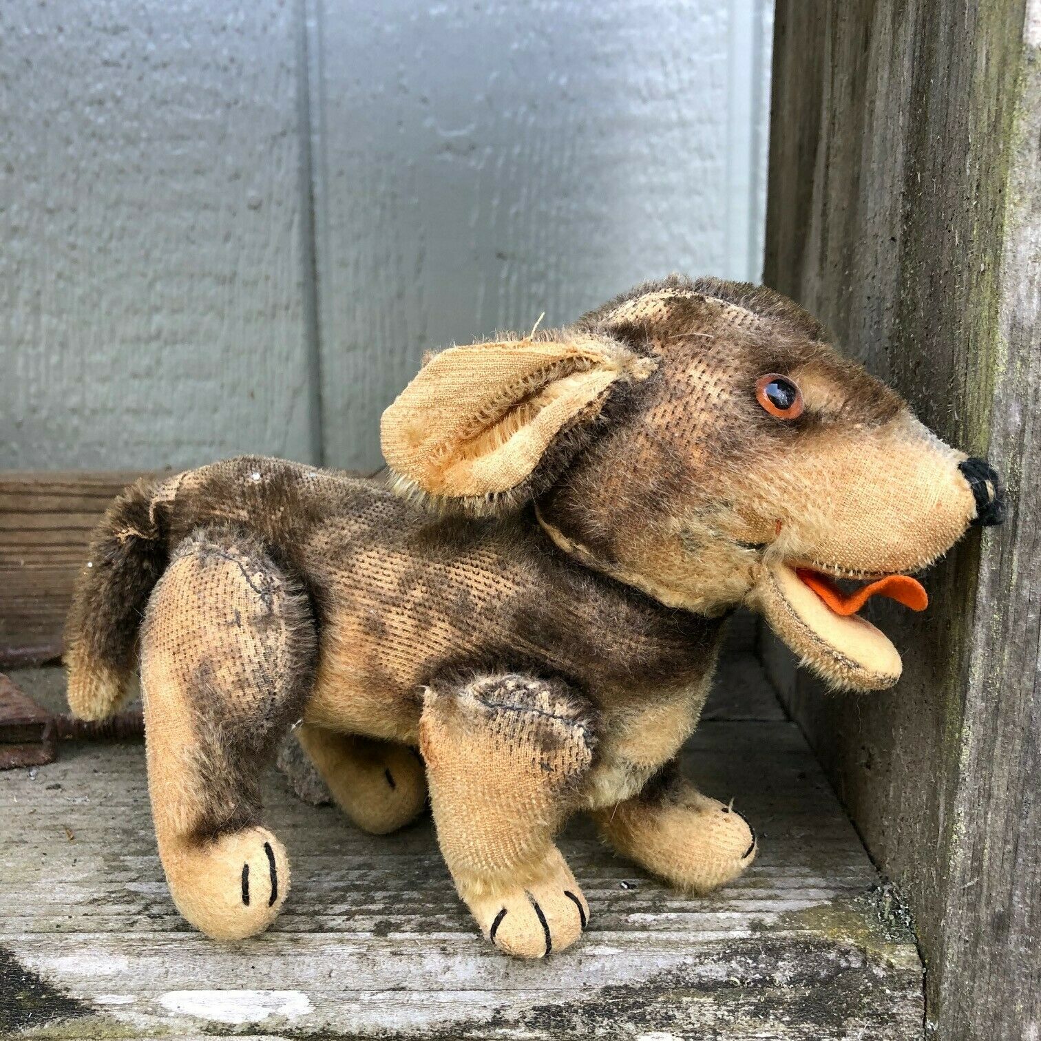 Vintage Steiff Mohair Stuffed Animal Weiner Dog, Well Loved