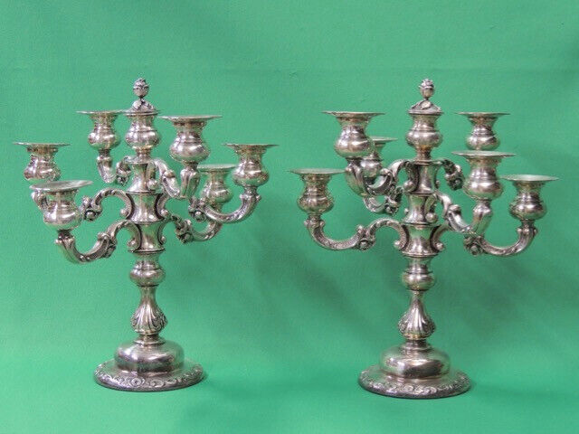 Antique Candelabra Centerpiece Pair Alpacca Silver Plate Convertible 1-7 Candles