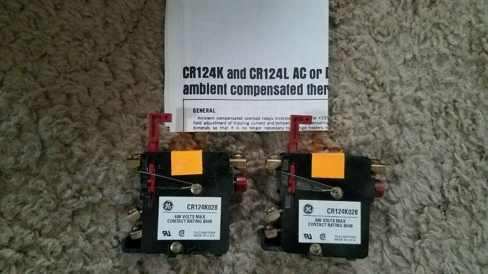 2 Count Lot General Electric Cr124k028 Thermal Overload Relay (144)