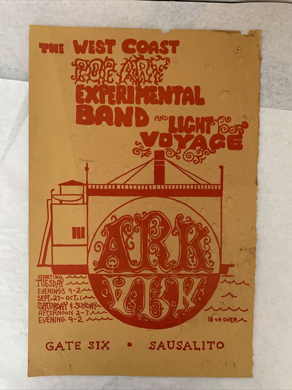 Rare Original 1967 West Coast Pop Art Experimental Band The Ark Sausalito Poster