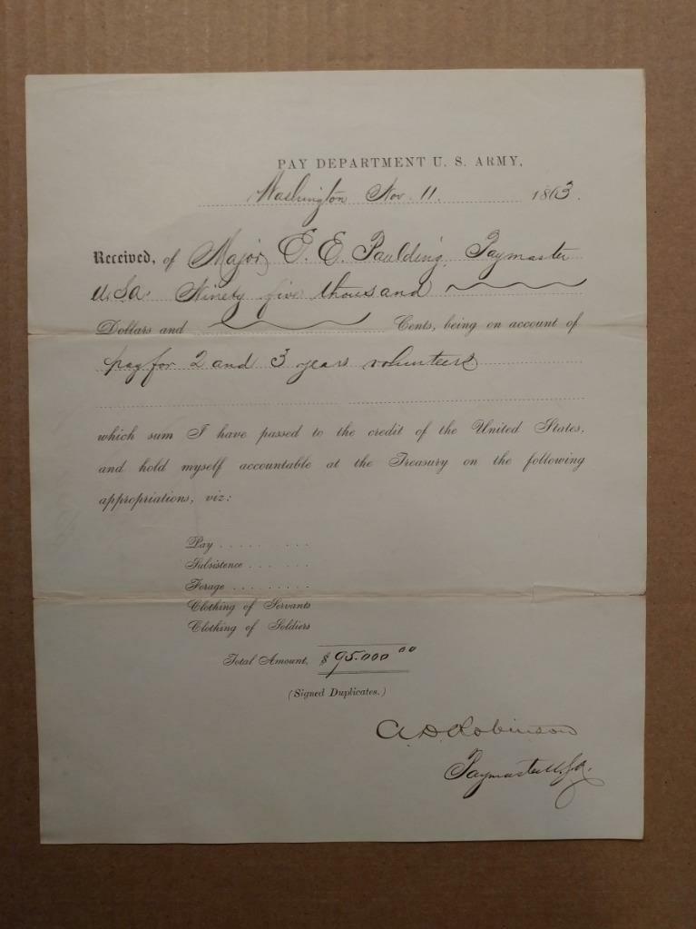 0583----1863 Paymaster Edmund Paulding Document - Court Martialed 1866 Read