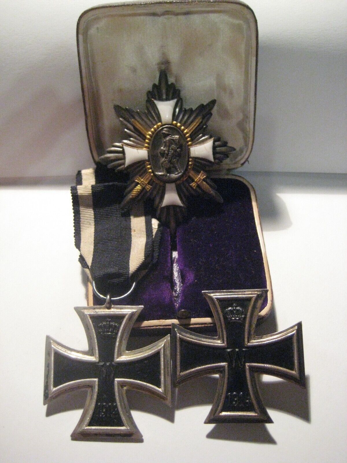Group original German WW I medals iron cross 1 and 2 class + field honor cross