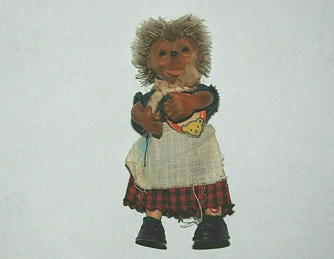 STEIFF Original Figurine Miniature Doll Marke Hedgehog Micki Plaid Dress Tag #SF