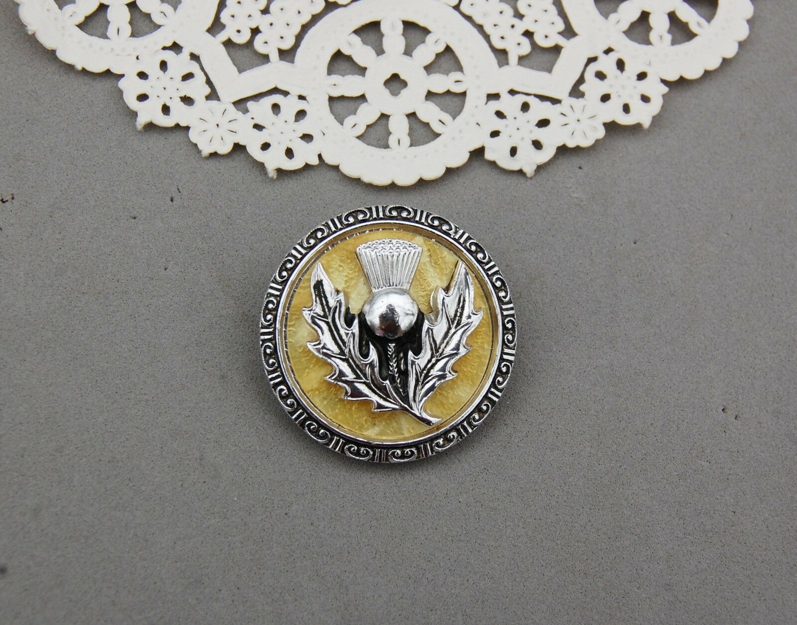 Scarf Clip Thistle Flower Scotland Symbol Made Western Germany Vintage Silver