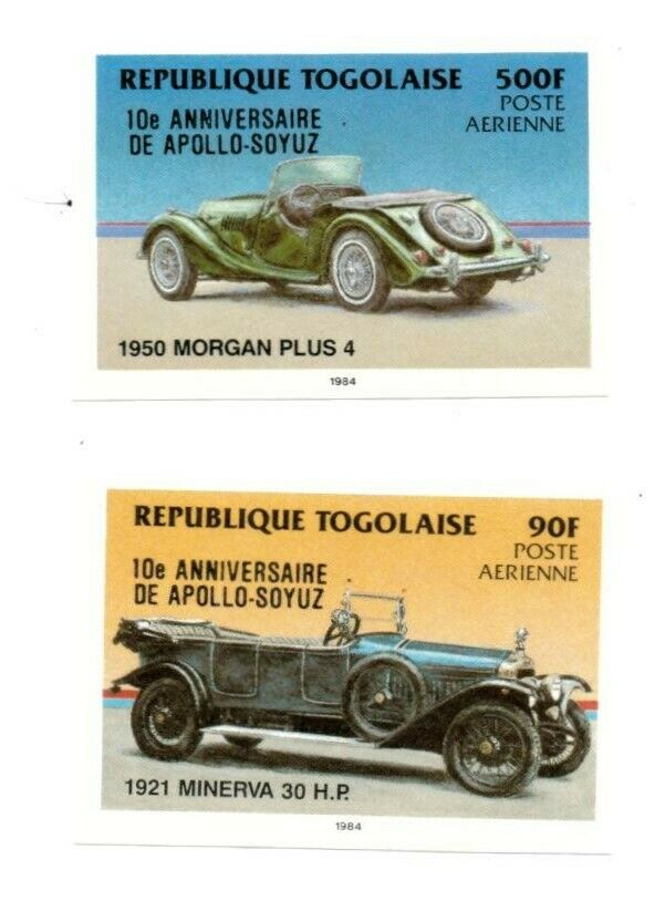 Togo 1985 SC# C542-3 Vintage Cars - Imperf Apollo OVPT - Set of 2 Stamps - MNH