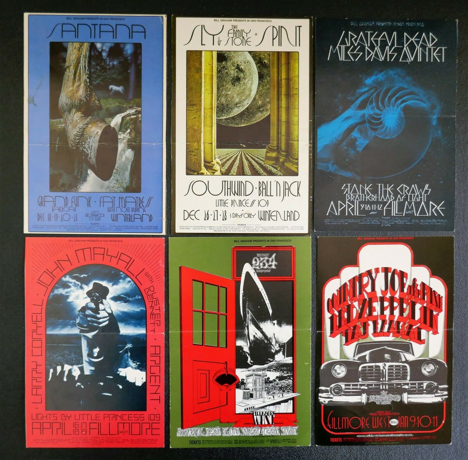 6 Fillmore Postcards (grateful Dead/zeppelin/santana) Designed By Singer/tuten
