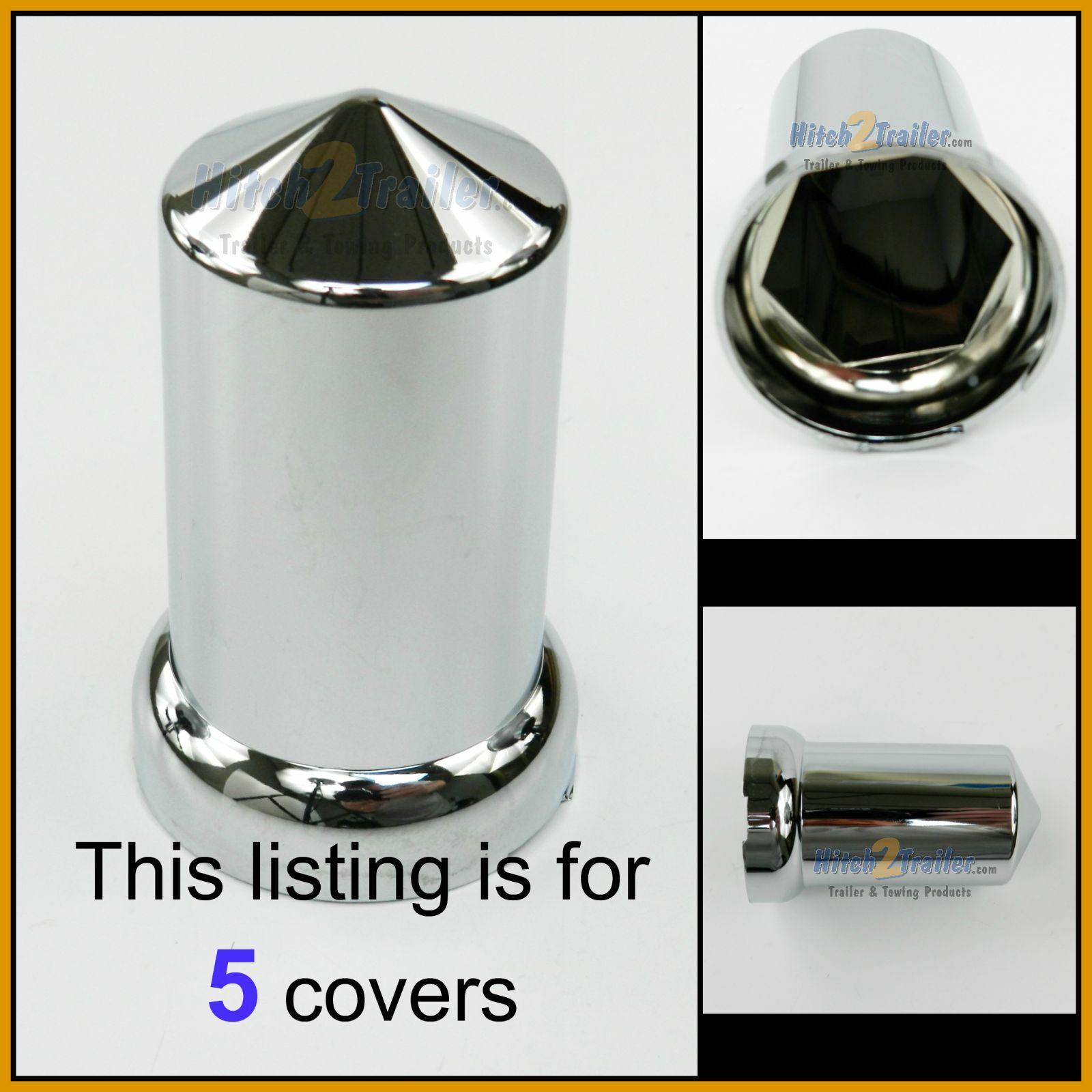 (5) Lug Nut Covers 33mm Flange 3-1/8" Tall Round Pointed Push On Plastic 10269