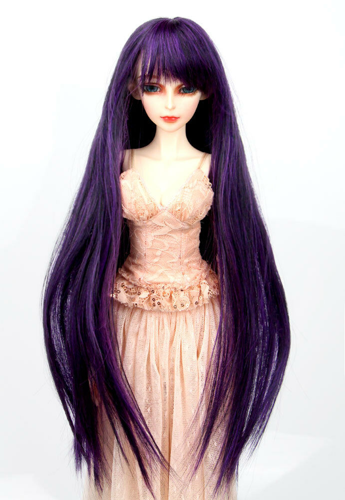 BJD Doll Hair Wig 8-9 1/3 Bright Purple Black Mix Long