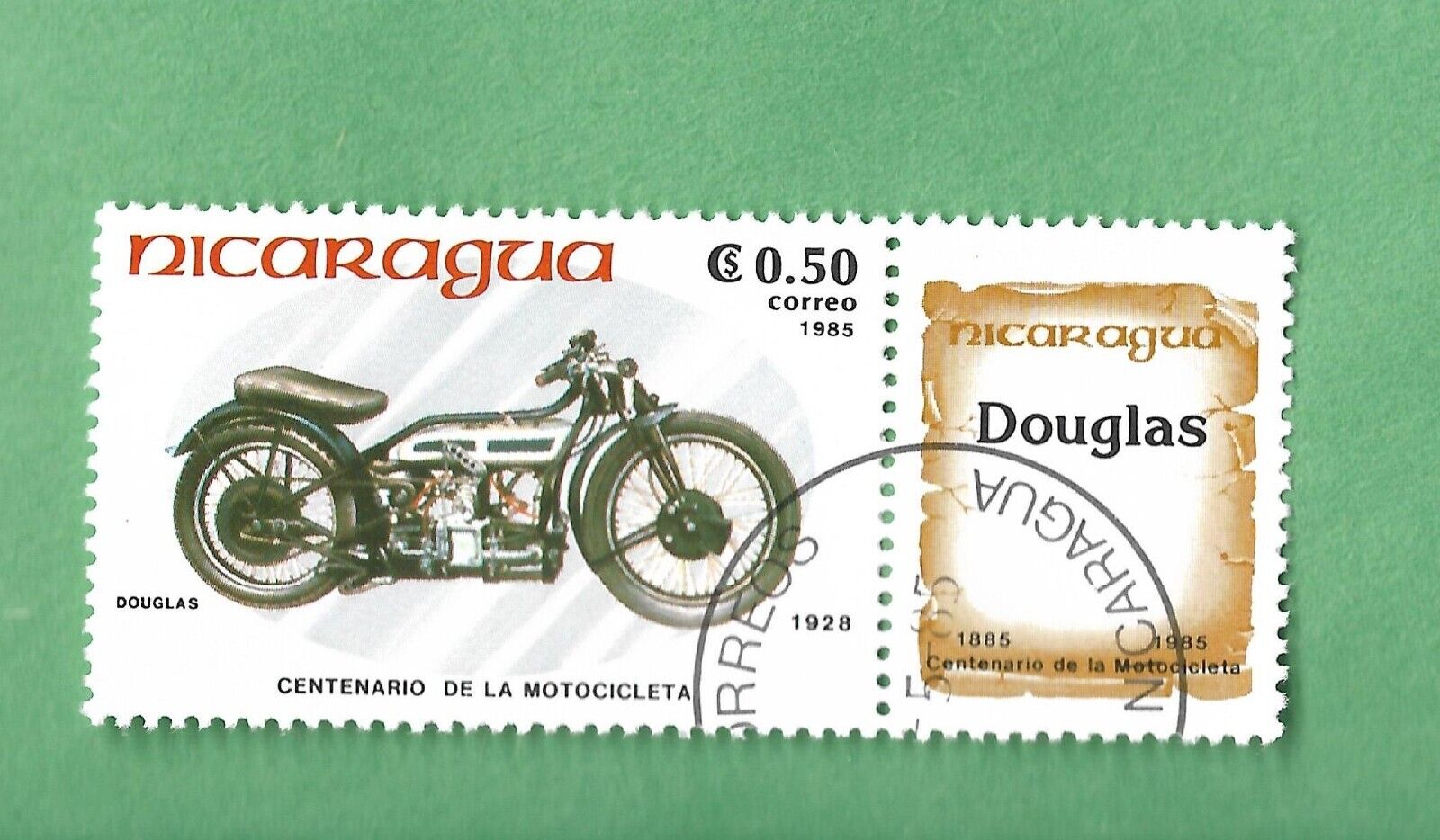 NICARAGUA 1985 AIRMAIL THE IOOTH ANNIVERSARY OF THE MOTORCYCLE DOUGLAS
