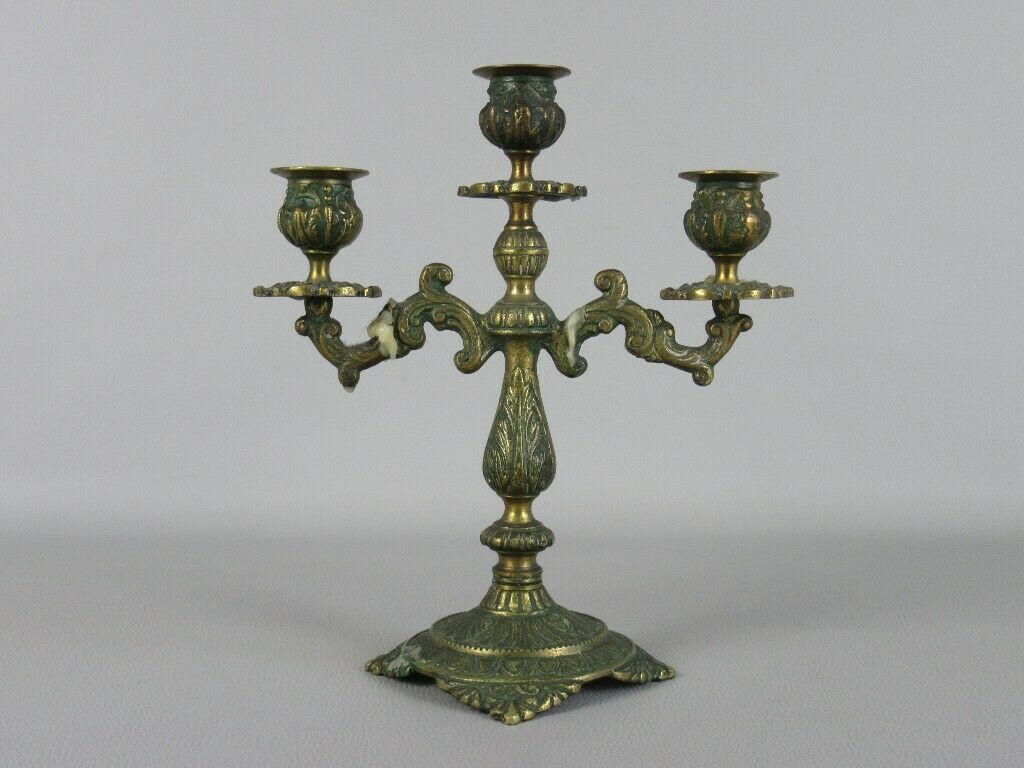 Antique Holder Candles A 3 Flames Fusion Bronze Decoration Baroque Xx Century