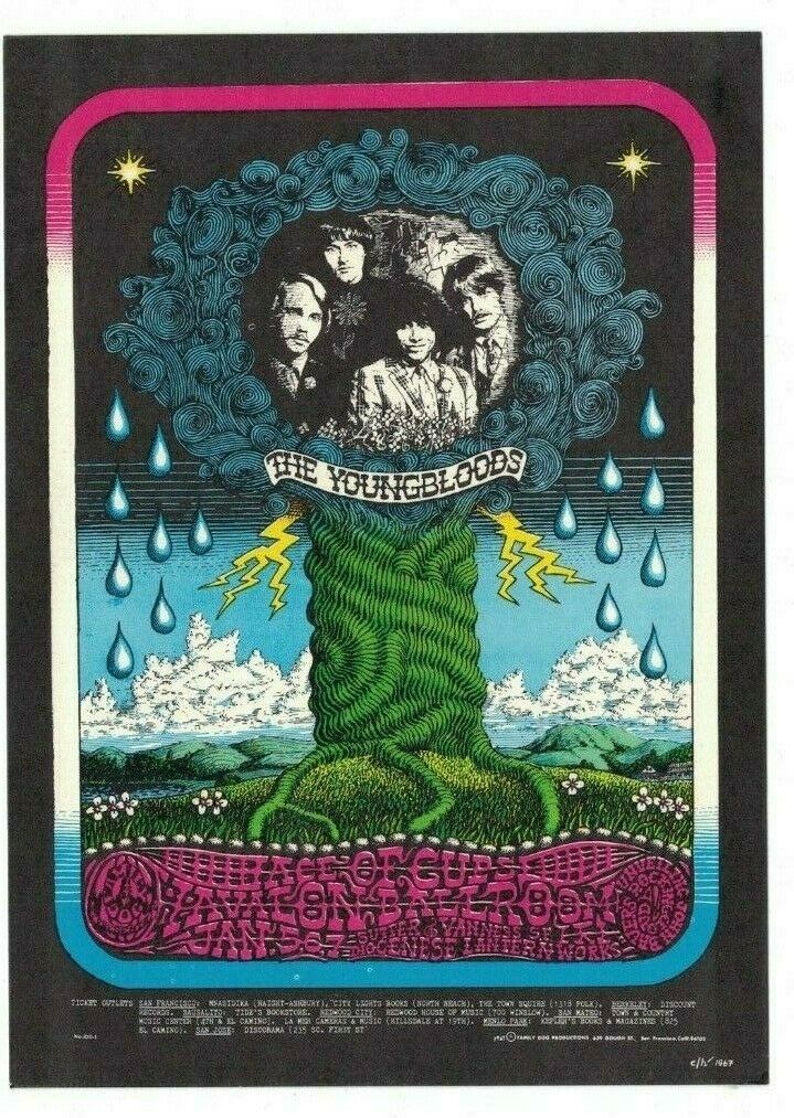 THE YOUNGBLOODS ACE OF CUPS AVALON BALLROOM FAMILY DOG POSTCARD FD-100 N/M B-8