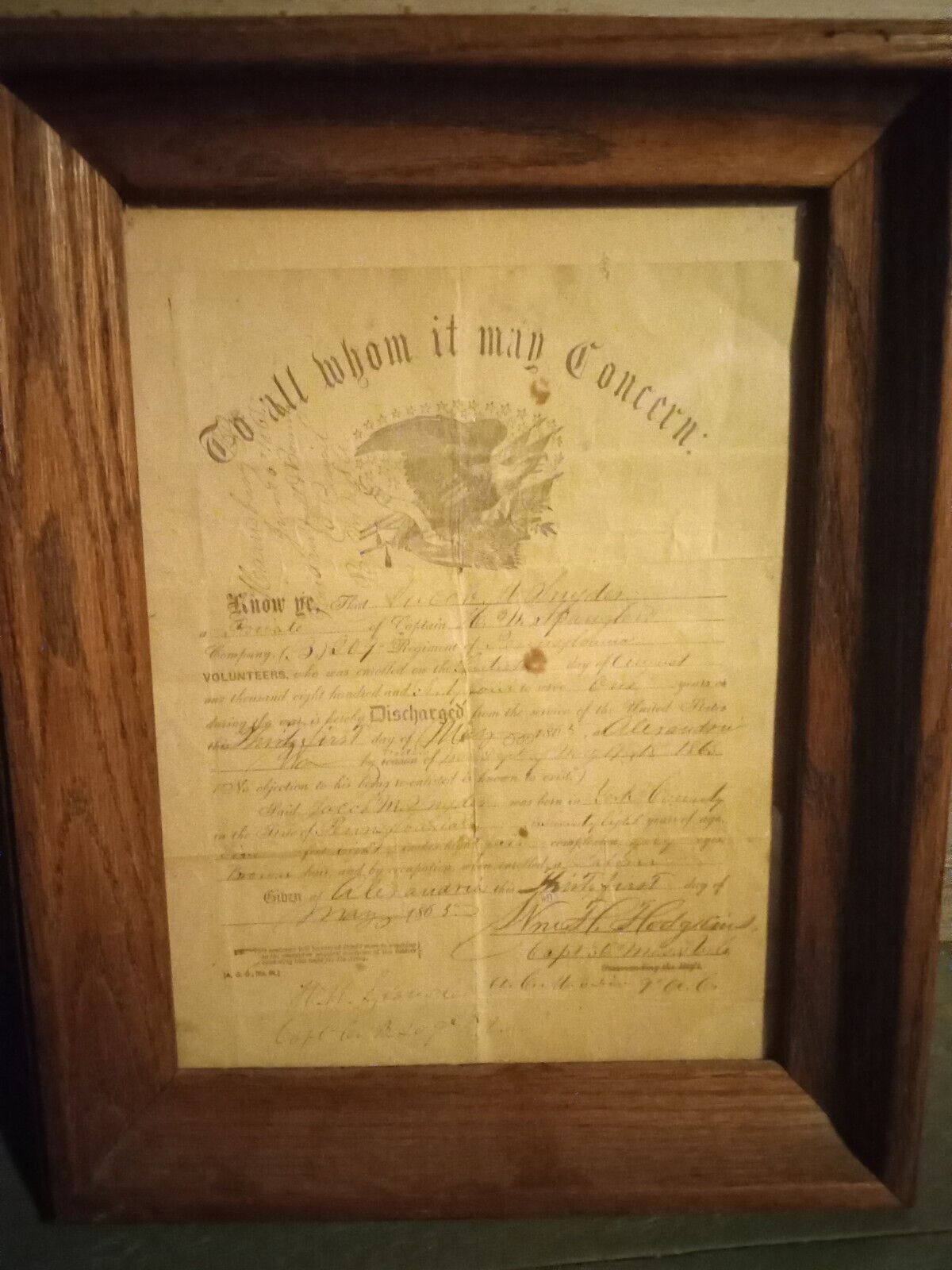 Antique Original 1865 Civil War Discharge - Pennsylvania - Jacob Snyder