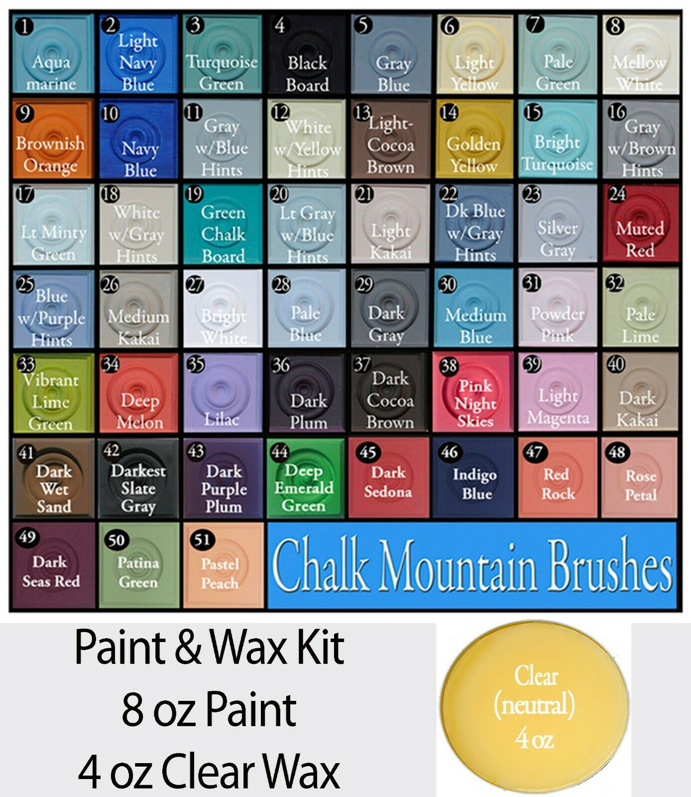 Chalk Furniture Paint & Wax 8 oz Paint Choose from 52 Colors & 4 Oz Clear Wax