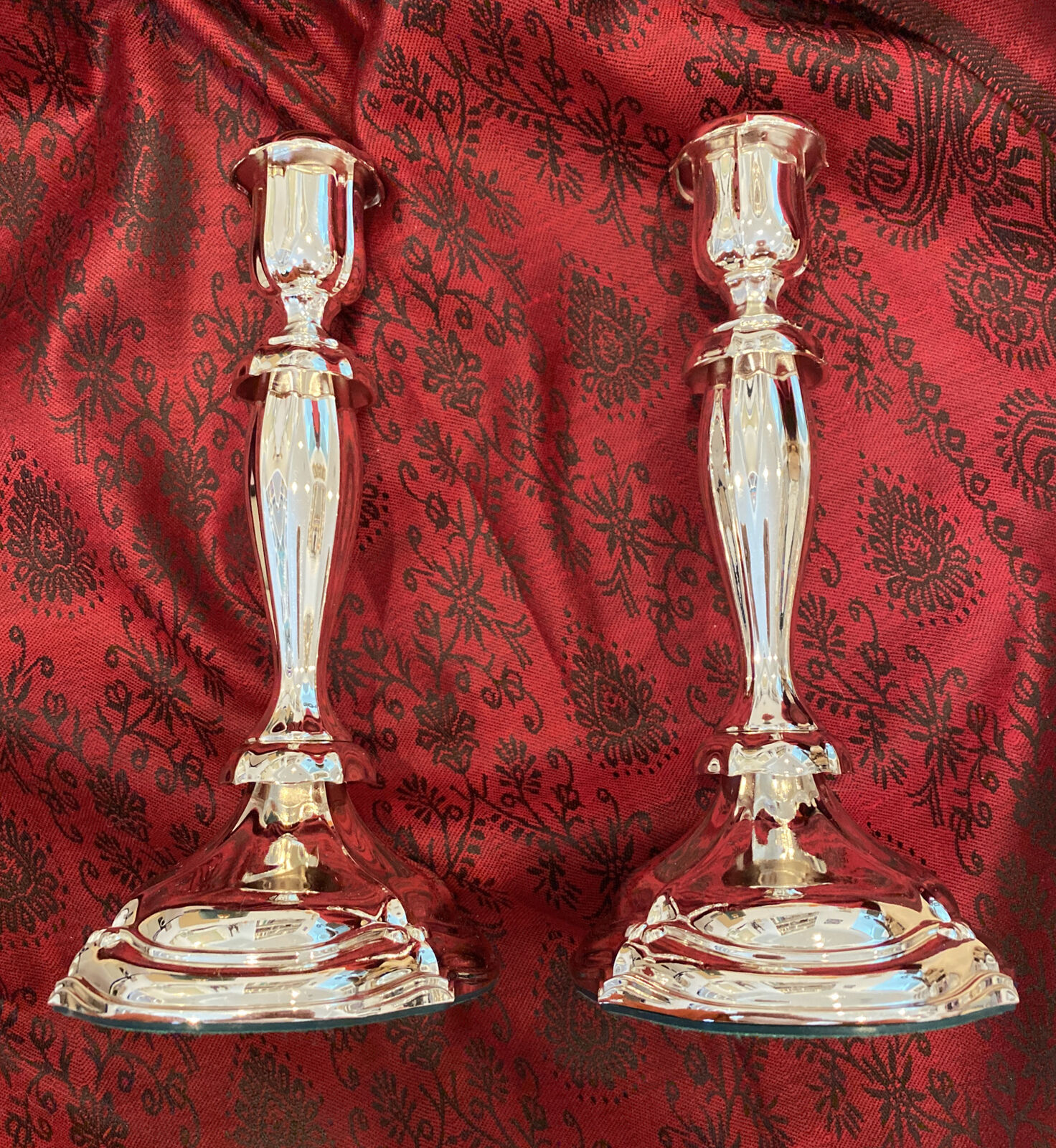 Stunning Set of 9” Ornate Silverplate Candlesticks by Oneida Japan