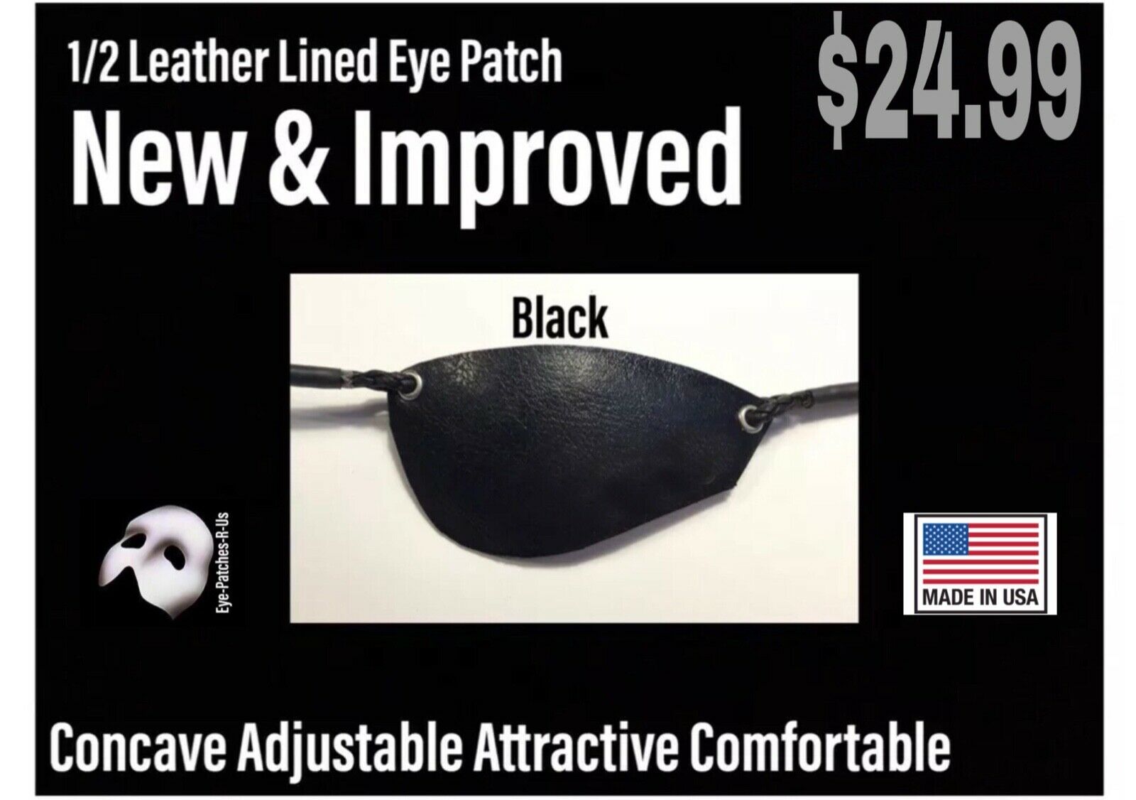 Black - Leather Lined Patch at Eye Patches R Us - C.O.A. - Crenshaw Cut