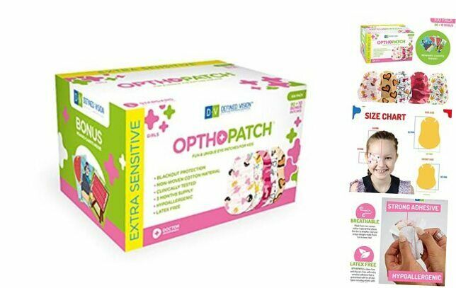 Kids Eye Patches - Fun Girls Design - 90 + 10 Bonus Latex Free Hypoallergenic