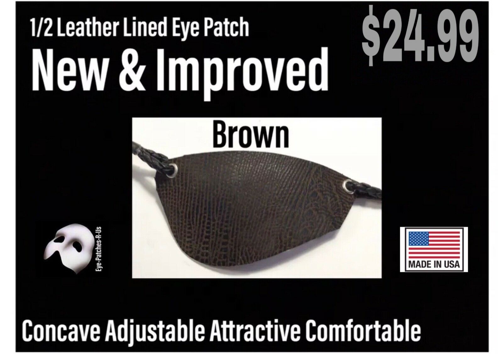 Brown - Leather Lined Patch at Eye Patches R Us - C.O.A. - Crenshaw Cut