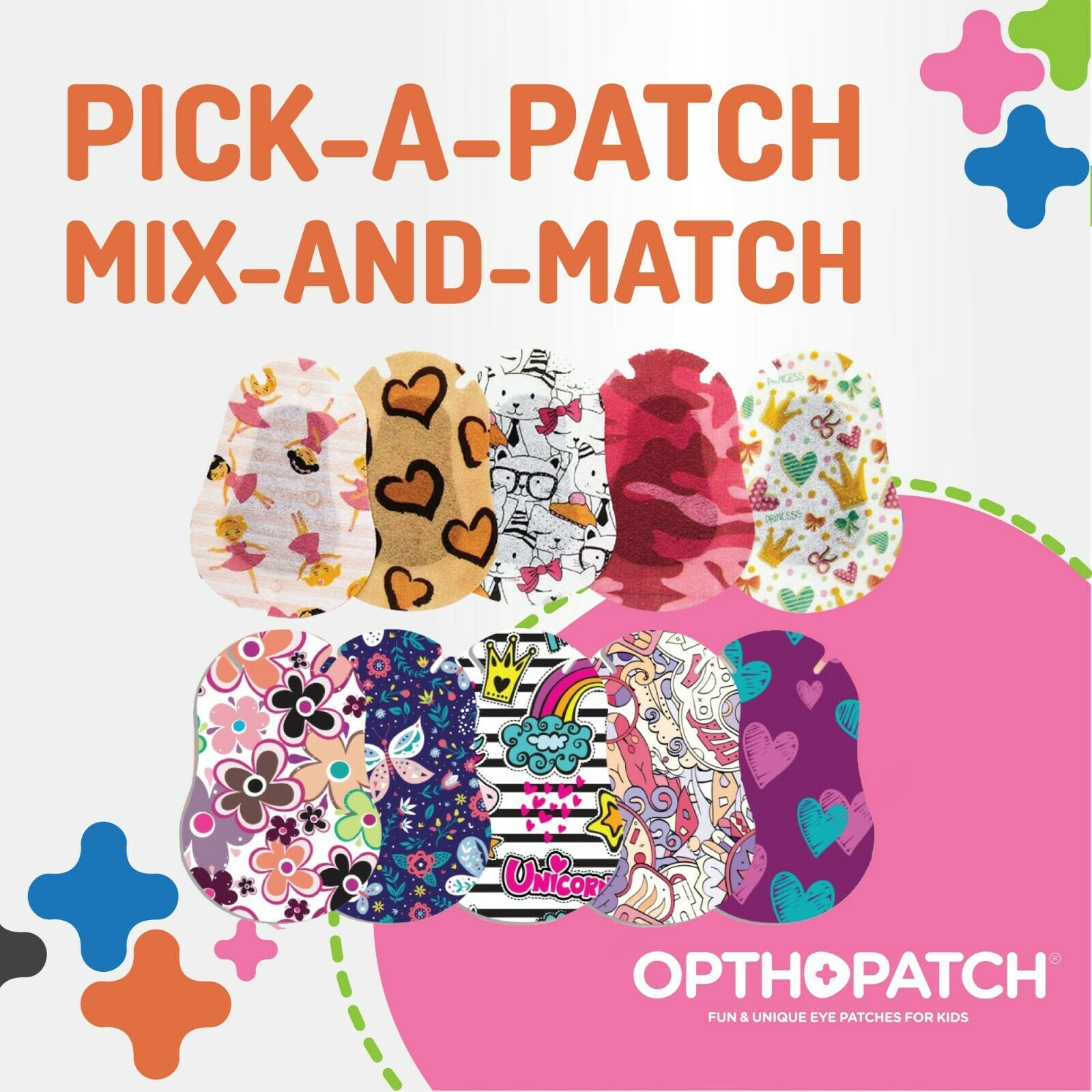 Opthopatch Pick-a-Patch Mix & Match Adhesive Eye Patches for Kids [Pack of 10]