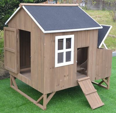Deluxe Large Wood Chicken Coop Backyard Hen House 4-8 Chickens W 3 Nesting Box