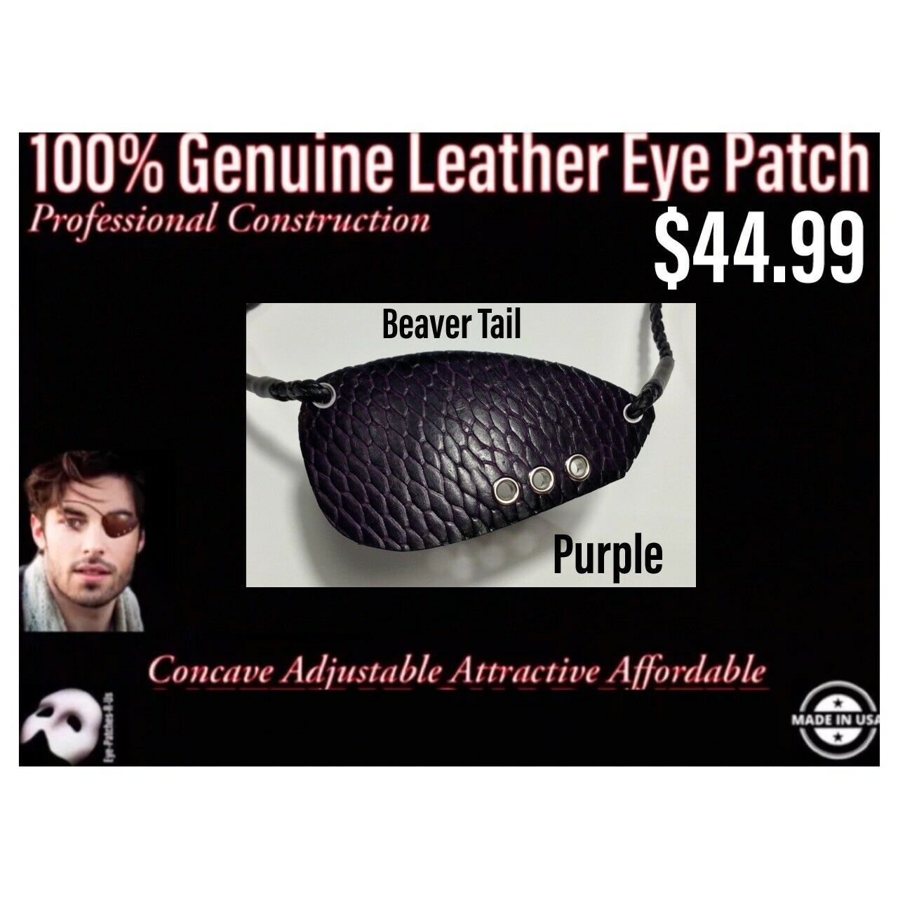 Beaver Tail - Leather Lined Patch at Eye Patches R Us - C.O.A. - Crenshaw Cut